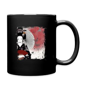 Geisha, traditionelle digitale Kunst, Japan - Tasse einfarbig - Schwarz - Rechts
