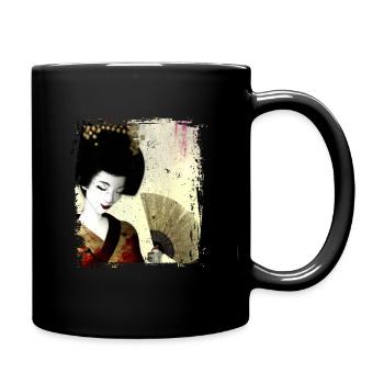 Geisha, traditionelle digitale Kunst, Japan - Tasse einfarbig - Schwarz - Rechts