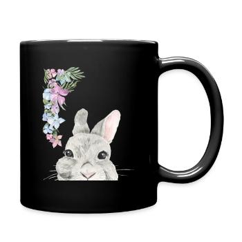 Rabbit's head with flowers - Full Colour Mug - black - Right