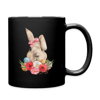 Fleurs et œufs de lapin de Pâques - Mug uni - noir - Droite