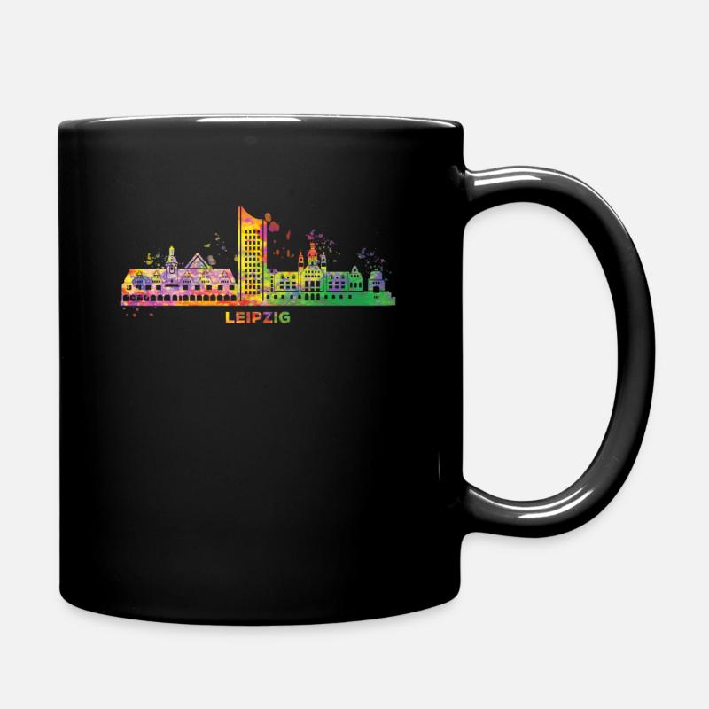 Leipziger Skyline Bunt Stadtbild Leipzig - Tasse einfarbig - Schwarz