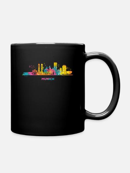 Münchener Skyline Bunt Stadtbild München - Tasse einfarbig - Schwarz