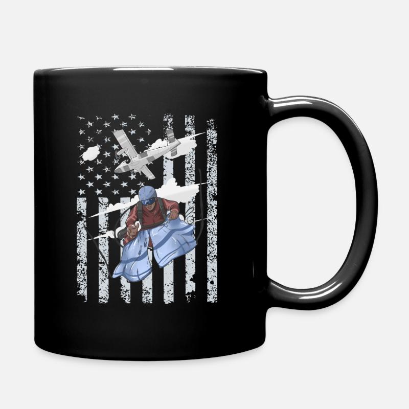 Cool Skydiving Jumping, Skydiver American Flag - Full Colour Mug - black