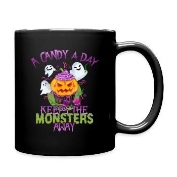 Eine Süßigkeit Pro Tag Monster Lustiges Halloween - Tasse einfarbig - Schwarz - Rechts
