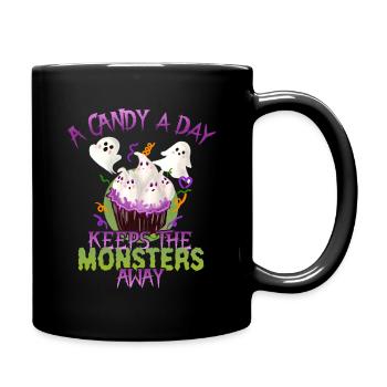 Eine Süßigkeit Pro Tag Monster Lustiges Halloween - Tasse einfarbig - Schwarz - Rechts