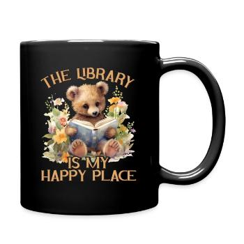 The library is my happy place bear - Full Colour Mug - black - Right