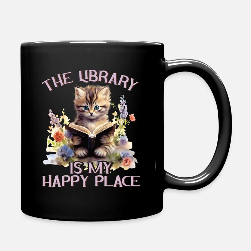 Die Bibliothek Ist Mein Glücklicher Ort Katze - Tasse einfarbig - Schwarz