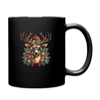 Renne avec boules de Noël et chapeau - Mug uni - noir - Droite