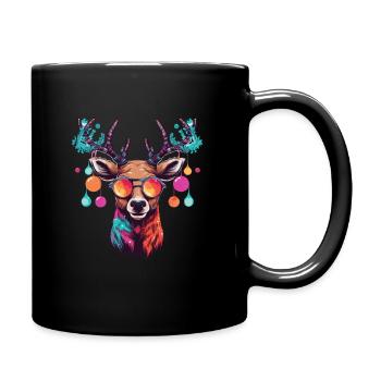 Rentier mit Weihnachtskugeln und Mütze - Tasse einfarbig - Schwarz - Rechts