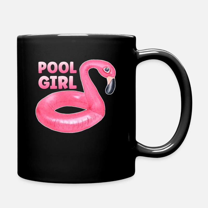 Pool Girl Flamingo Floatie Swimming Pool - Full Colour Mug - black