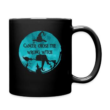 Cancer has the wrong witch Ovarian cancer - Full Colour Mug - black - Right