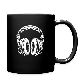 Chat mignon avec des écouteurs - écouter de la musique - Mug uni - noir - Droite
