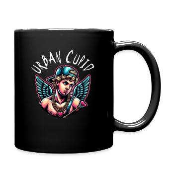 Cupid unites hearts with a single arrow - Full Colour Mug - black - Right