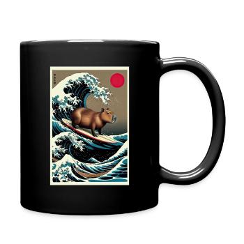 Capybara Surfen Eine Große Welle Kanagawa - Tasse einfarbig - Schwarz - Rechts