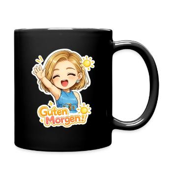 Guten Morgen Chibi Fröhlich - Tasse einfarbig - Schwarz - Rechts