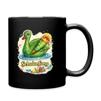 Schulanfang-Schwan mit Geschenk - Tasse einfarbig - Schwarz - Rechts