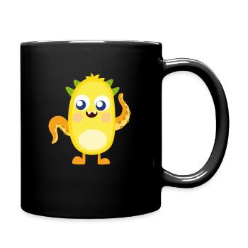 Yellow monster with tentacles greets green hearers - Full Colour Mug - black - Right
