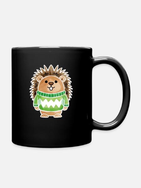 Hedgehog sweater white - Full Colour Mug - black