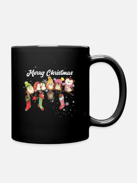 Frohe Weihnachten Eule - Tasse einfarbig - Schwarz