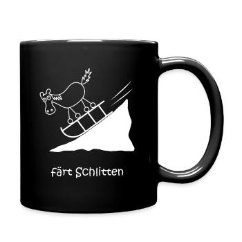 färt schlitten, lustiges Pferd mit Rädern, Winter - Tasse einfarbig - Schwarz - Rechts
