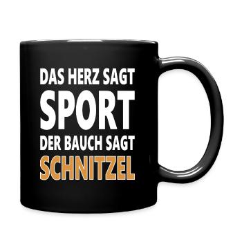 Schnitzel statt Sport | Witziger Spruch | Humor - Tasse einfarbig - Schwarz - Rechts