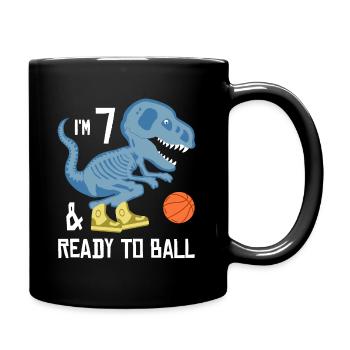 Birthday 7 years old dinosaur with basketball - Full Colour Mug - black - Right