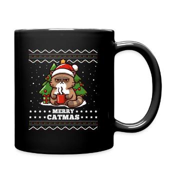 Merry Catmas Katze mit Weihnachtsmütze süß lustig - Tasse einfarbig - Schwarz - Rechts