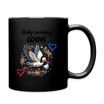Soon I'll be a mother, With stork, baby is coming soon - Full Colour Mug - black - Right