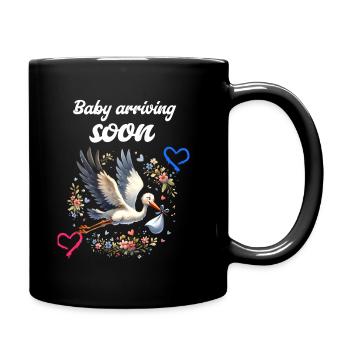 Soon I'll be a mother, With stork, baby is coming soon - Full Colour Mug - black - Right