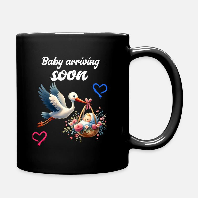 Bald werde ich Mutter, Mit Storch, Baby kommt bald - Tasse einfarbig - Schwarz