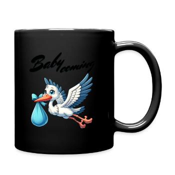 Expectant mother Stork brings the beautiful news - Full Colour Mug - black - Right