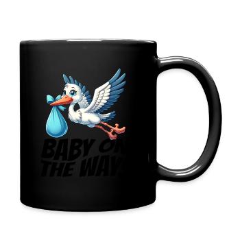 Soon I'll be a mother, baby on the way, stork - Full Colour Mug - black - Right