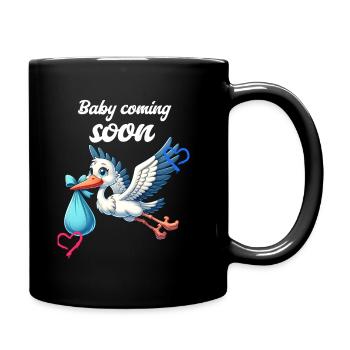 Soon I'll be a mother, With stork, baby is coming soon - Full Colour Mug - black - Right