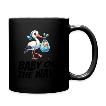 Expectant mother Stork brings the beautiful news - Full Colour Mug - black - Right