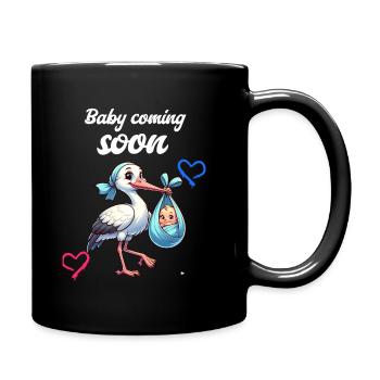 Expectant mother Stork brings the beautiful news - Full Colour Mug - black - Right