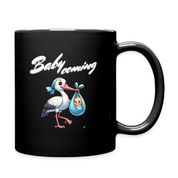 Expectant mother Stork brings the beautiful news - Full Colour Mug - black - Right