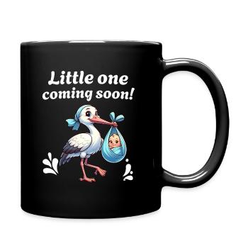 Expectant mother Stork brings the beautiful news - Full Colour Mug - black - Right