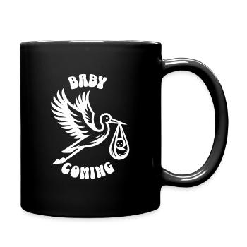 Expectant mother Stork brings the beautiful news - Full Colour Mug - black - Right