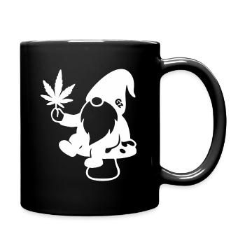 Zwerg/Wichtel mit Hanfblatt auf Pilz - Weedlove - Tasse einfarbig - Schwarz - Rechts