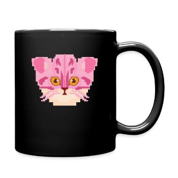 Pixel cat gambler gamer player pink gift - Full Colour Mug - black - Right