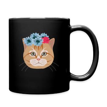 Cats flowers summer meow cat lover gift - Full Colour Mug - black - Right