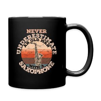 Never underestimating an old man with a saxophone - Full Colour Mug - black - Right