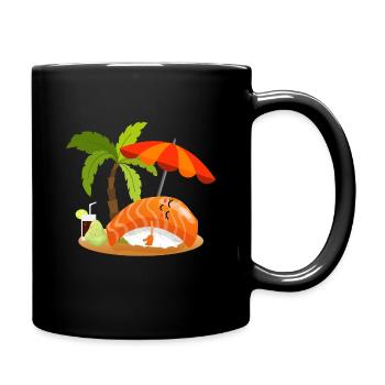 Sushi lustig Nigiri macht Urlaub chillt am Strand - Tasse einfarbig - Schwarz - Rechts