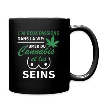 deux passions fumer du cannabis et les seins - Mug uni - noir - Droite