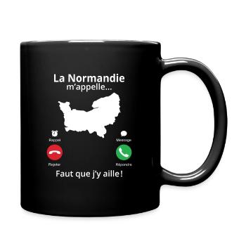La Normandie m'appelle faut que j'y aille! - Mug uni - noir - Droite