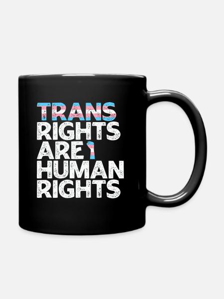 LBGT Flag Gay Pride Trans rights are human rights - Full Colour Mug - black