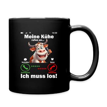 Meine Kühe rufen an - Michlbauer Kuhbauer Landwirt - Tasse einfarbig - Schwarz - Rechts