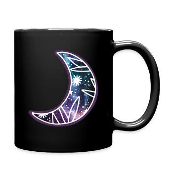 Cute Magical Half Moon Doodle with Galaxy Stars - Full Colour Mug - black - Right
