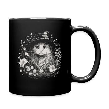 Cat Wizard Cottagecore - Full Colour Mug - black - Right