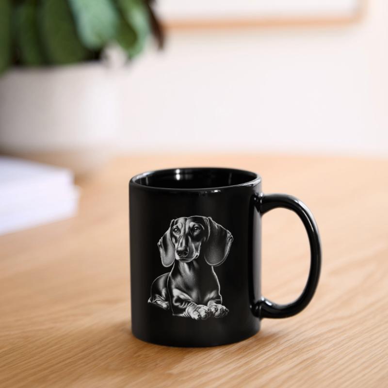 teckel mignon dans la pose couchée dans le style de dessin Mug uni